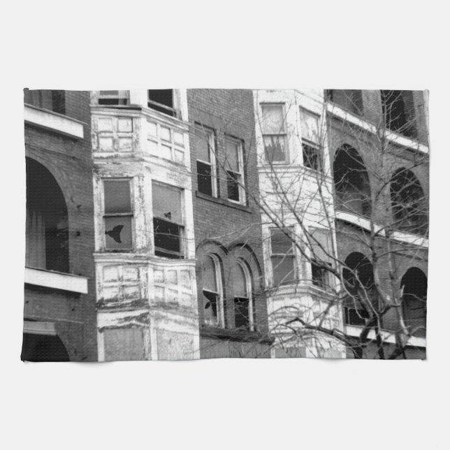 Old Apartment Buildings B/W Tea Towel (Horizontal)