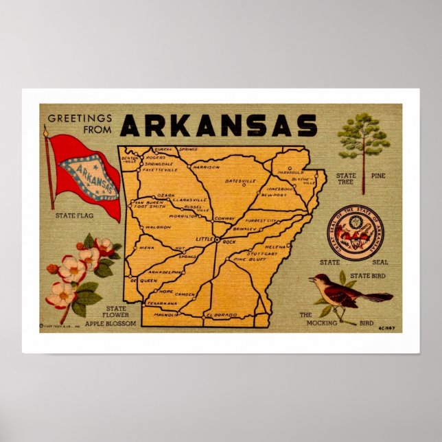 Old Arkansas Postcard Map Print (Front)