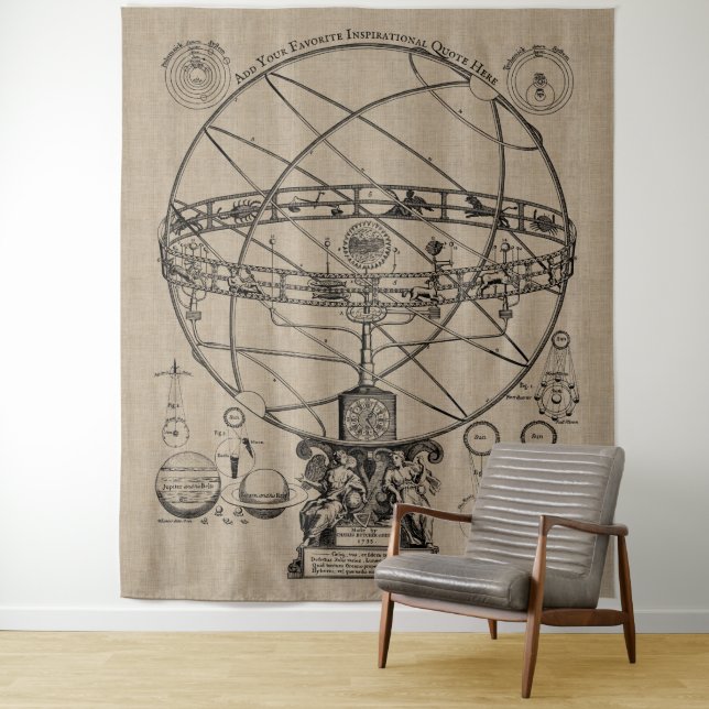 Old Armillary Sphere Spherical Astrolabe Burlap Ta Tapestry (In Situ)