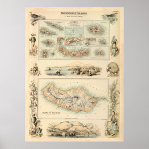 Old Azores Islands Map (1872) Vintage Portuguese Poster