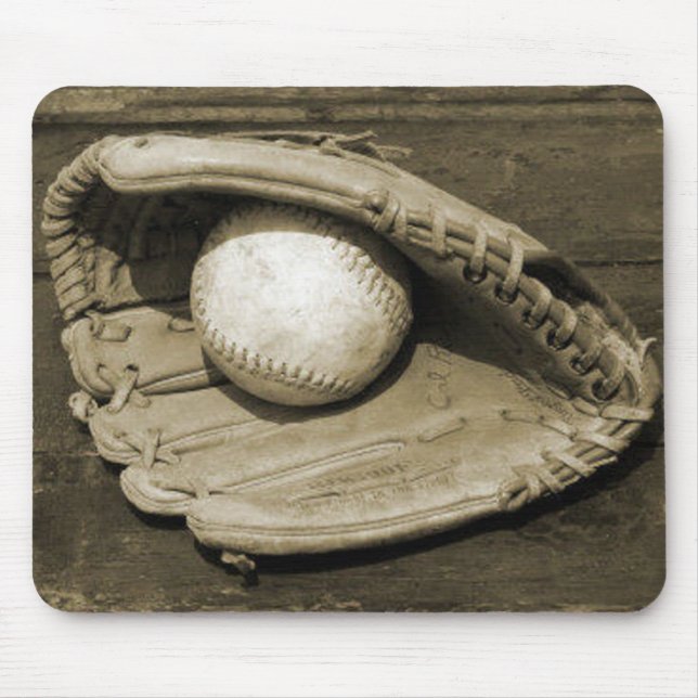 Old Baeball Mit and Ball Mouse Pad (Front)
