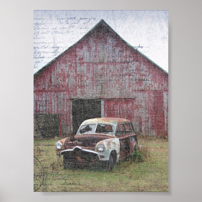 Old Barn and Abandoned Car Poster (Front)