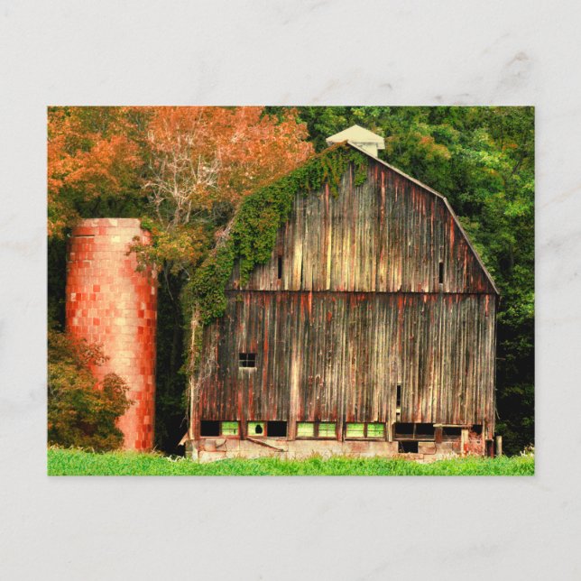 OLD BARN AND SILO POSTCARD (Front)