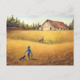 OLD BARN, APPALOOSA BOY & DOG by SHARON SHARPE Postcard