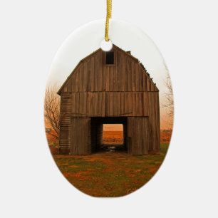 old barn ceramic tree decoration