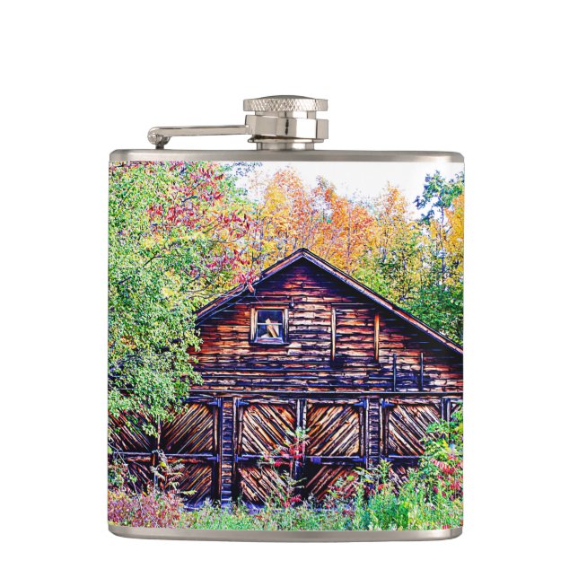 Old Barn in the Fall Hip Flask (Front)