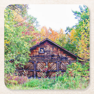 Old Barn in the Fall Square Paper Coaster