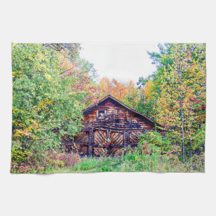 Old Barn in the Fall Tea Towel