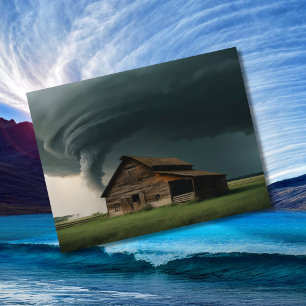 old barn in tornado postcard