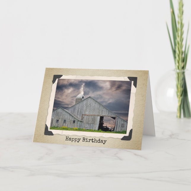Old Barn in Vintage Snapshot Frame Birthday Card (Front)