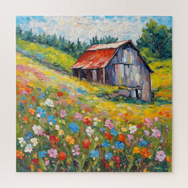 Old Barn In Wildflower Field Jigsaw Puzzle (Vertical)