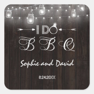 Old Barn Mason Jars String Lights I DO BBQ Square Sticker
