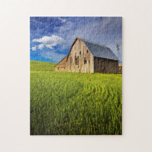 Old Barn Surrounded by Spring Wheat Field 1 Jigsaw Puzzle