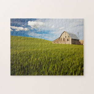 Old Barn Surrounded by Spring Wheat Field 2 Jigsaw Puzzle