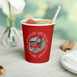 Old Barn With Red Truck 8oz Paper Cup, Lid: None Cups