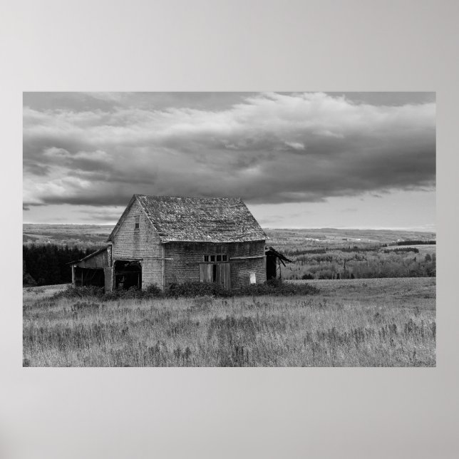 Old Barn with Sky "Black and White" Poster (Front)