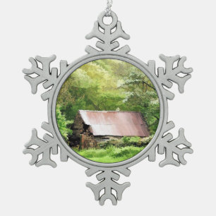 OLD BARNS SNOWFLAKE PEWTER CHRISTMAS ORNAMENT