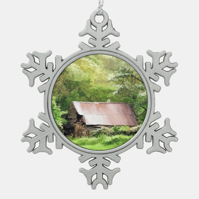 OLD BARNS SNOWFLAKE PEWTER CHRISTMAS ORNAMENT (Front)