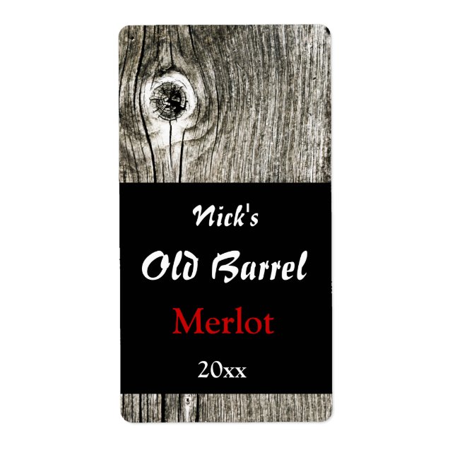 Old barrel wood texture wine label (Front)