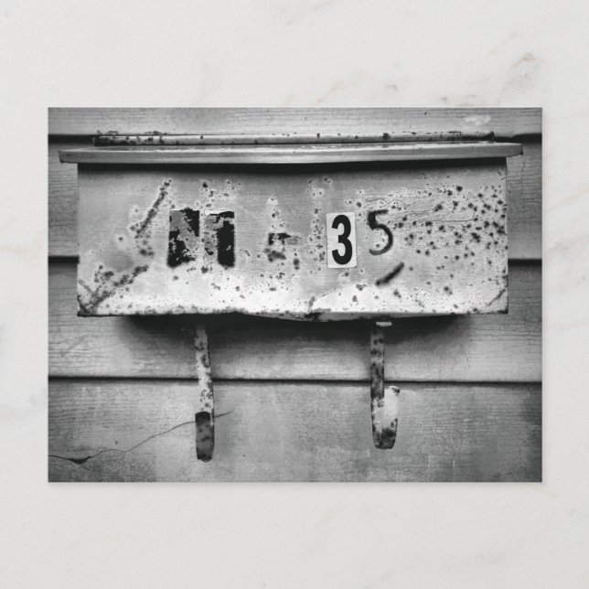Old Battered Mailbox Weathered Black and White Postcard (Front)