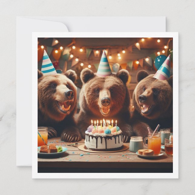 Old bear birthday invitation, Grizzly bears party  Invitation (Front)
