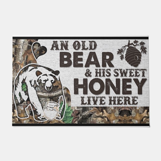 Old Bear Door Mat, Grumpy Bear Door Mat, Cabin Doormat (Front)