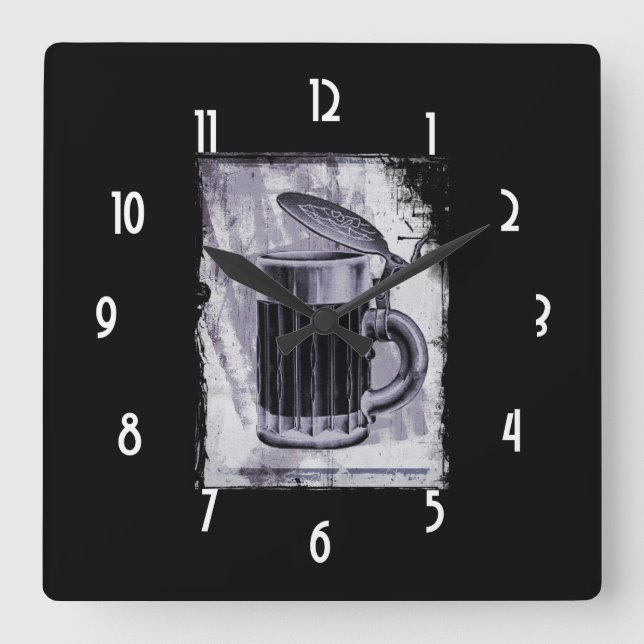 Old Beer Stein Illustration on Grunge Background Square Wall Clock (Front)