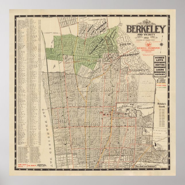 Old Berkeley CA Map (1912)  Poster (Front)