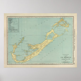 Old Bermuda Map (1924) Vintage Bermudian Island  Poster