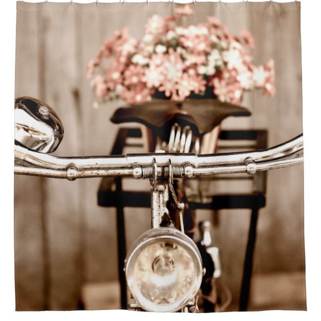 Old bicycle and flowers blur in background process shower curtain (Front)