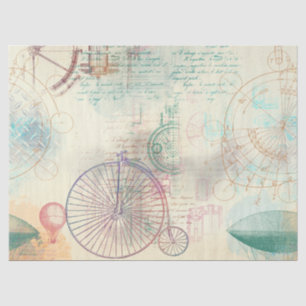 Old Bike, Balloon and Script on Yellow Decoupage Tissue Paper