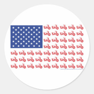 OLD-BIKE-FLAG-TEE CLASSIC ROUND STICKER
