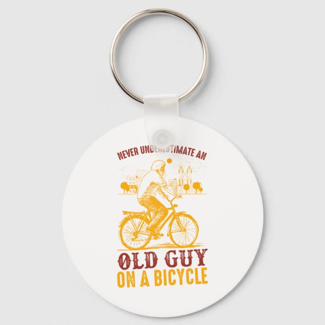 Old Biker Design | Bicycle | never underestimate  Key Ring (Front)
