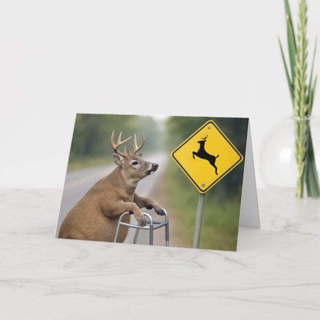 Old Birthday Buck Leaning On a Walker Card (Front)