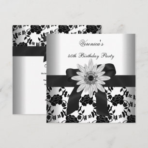 OLD Birthday Party Black White Flower Diamond Invitation