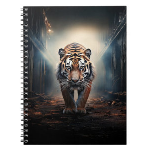 Old black and orange tiger in surreal forest No 2 Notebook