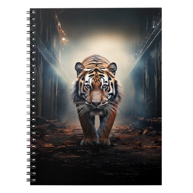 Old black and orange tiger in surreal forest No 2 Notebook (Front)