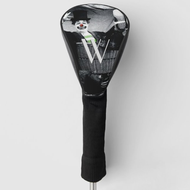 Old Black and White Photo of a Goofy Clown Golf Head Cover (Front)