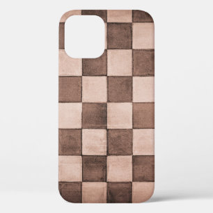 Old black and white tiled stone wall texture backg iPhone 12 case