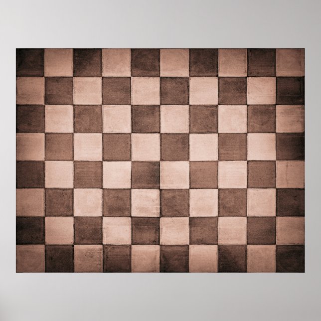 Old black and white tiled stone wall texture backg poster (Front)