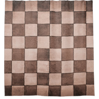 Old black and white tiled stone wall texture backg shower curtain