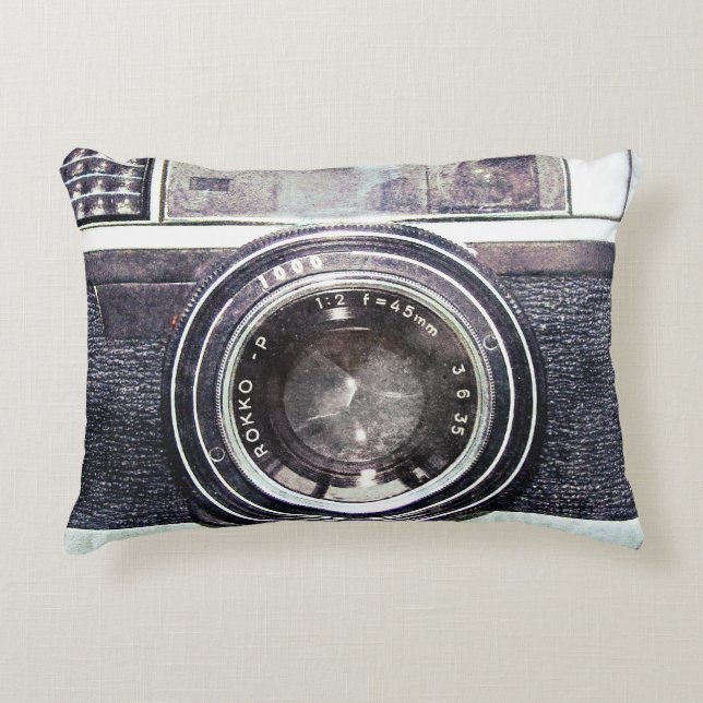 Old black camera decorative cushion (Front)