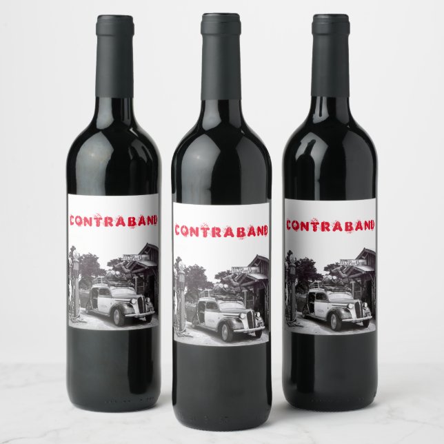 Old Black & White CONTRABAND Search Automobile car Wine Label (Bottles)