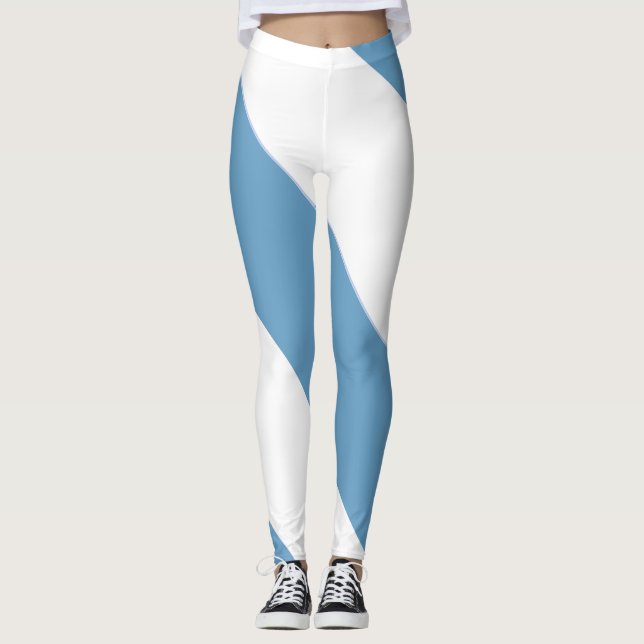 Old Blue and White Diagonal Broad Stripes Leggings (Front)