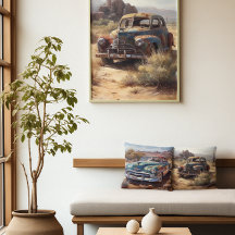 Old blue deserted car in the desert too