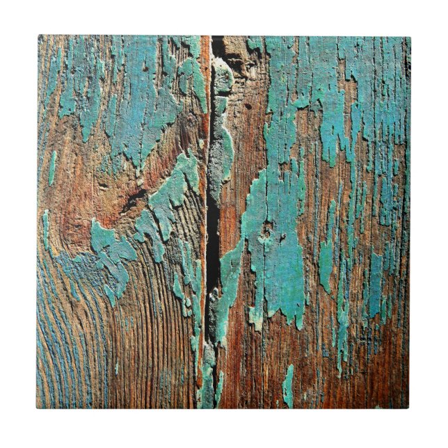 Old blue paint on wood tile (Front)