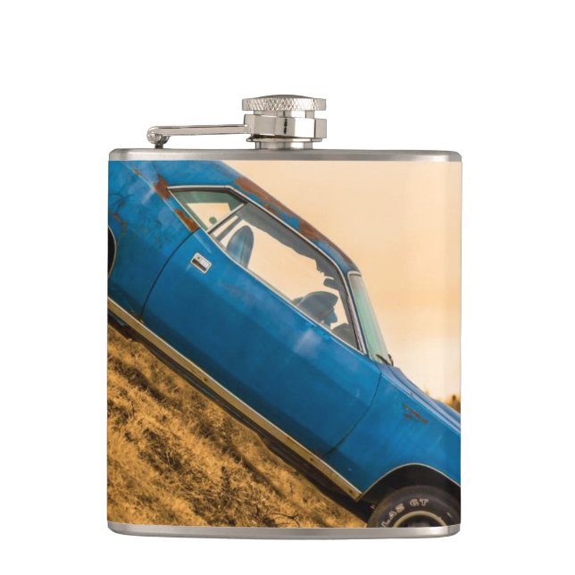 Old Blue Plymouth Barracuda Hip Flask (Front)