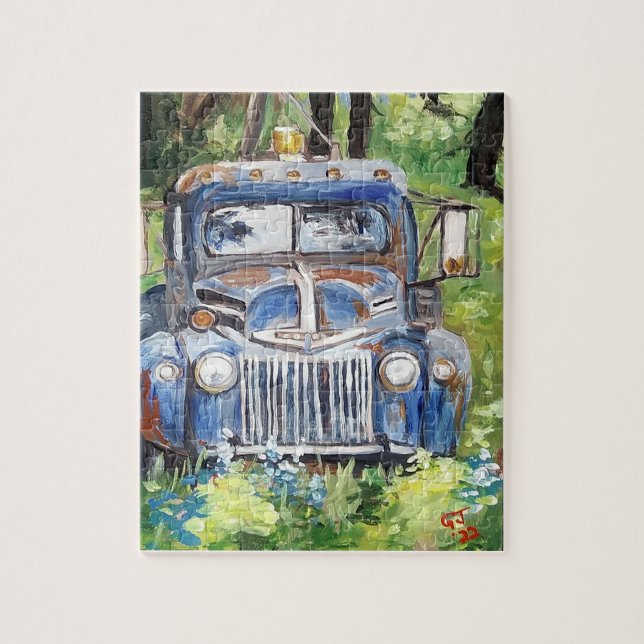 OLD BLUE TOW TRUCK PUZZLE (Vertical)