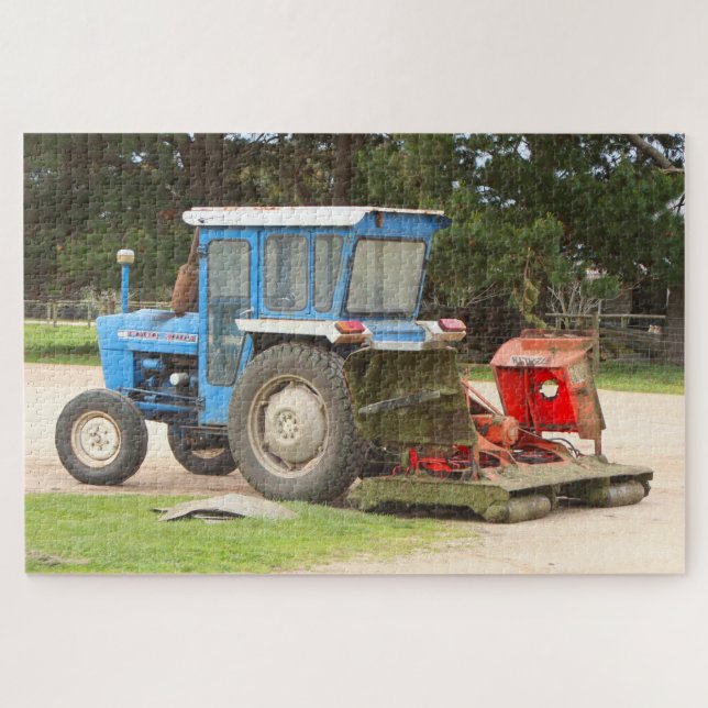 Old blue tractor with lawn mower, Australia Jigsaw Puzzle (Horizontal)