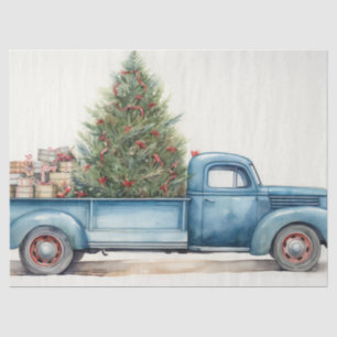 Old Blue Truck with Festive Tree Tissue Paper